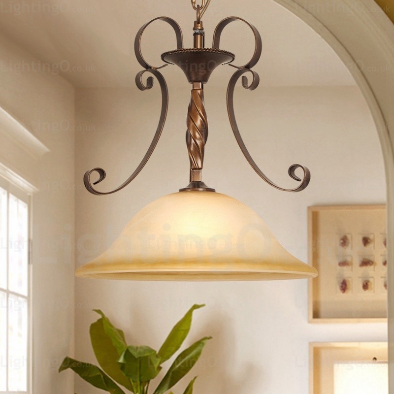 1 Light Country Rustic Pendant Light with Glass Shade