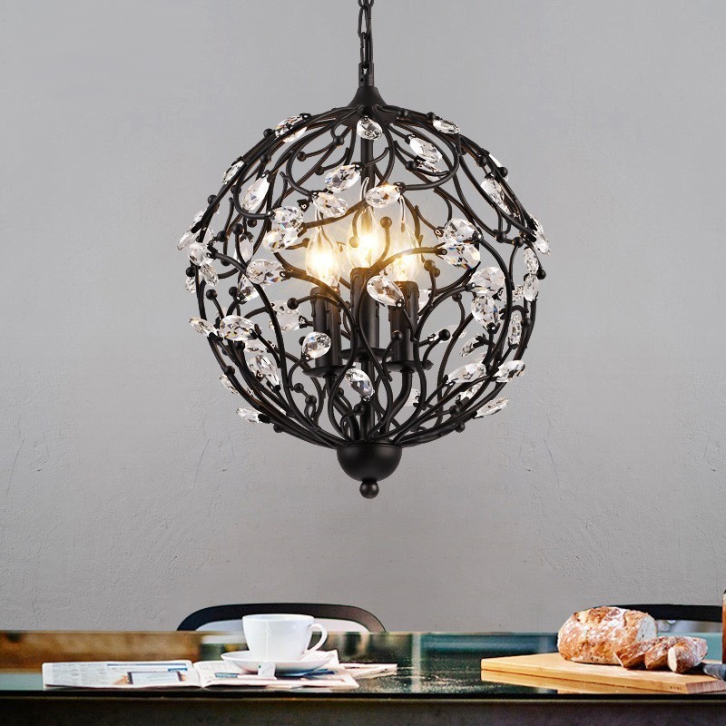 3 Light Vintage Retro Globe Crystal Pendant Light