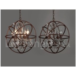 4 Light Diameter 40CM Vintage Crystal Globe Painting Metal Chandelier Rusty Colour Pendant Light