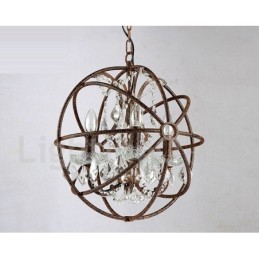 4 Light Diameter 40CM Vintage Crystal Globe Painting Metal Chandelier Rusty Colour Pendant Light