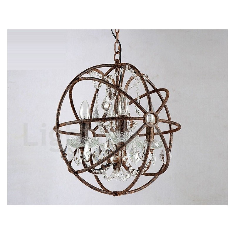 4 Light Diameter 40CM Vintage Crystal Globe Painting Metal Chandelier Rusty Colour Pendant Light