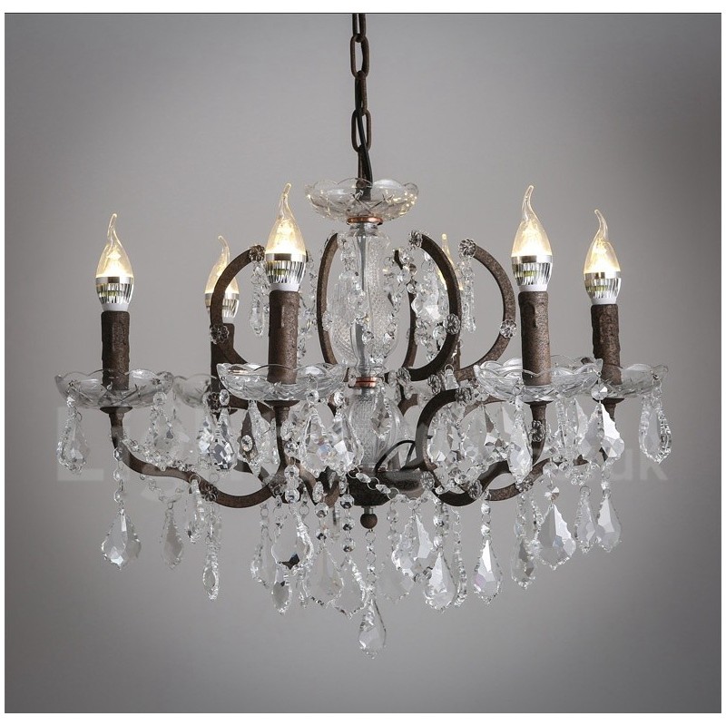 6 Light Diameter 60CM Vintage Crystal Painting Metal Chandelier Rusty Iron Colour Pendant Light