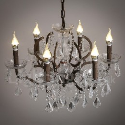 6 Light Diameter 60CM Vintage Crystal Painting Metal Chandelier Rusty Iron Colour Pendant Light