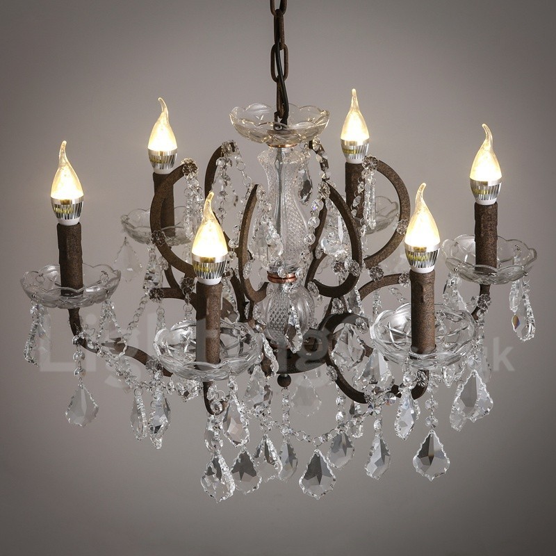 6 Light Diameter 60CM Vintage Crystal Painting Metal Chandelier Rusty Iron Colour Pendant Light