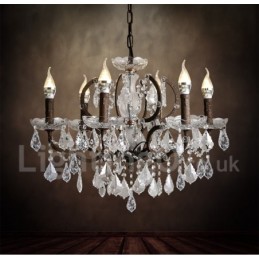 6 Light Diameter 60CM Vintage Crystal Painting Metal Chandelier Rusty Iron Colour Pendant Light