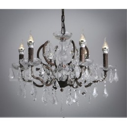 6 Light Diameter 60CM Vintage Crystal Painting Metal Chandelier Rusty Iron Colour Pendant Light