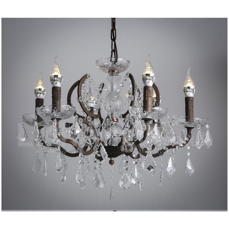 6 Light Diameter 60CM Vintage Crystal Painting Metal Chandelier Rusty Iron Colour Pendant Light