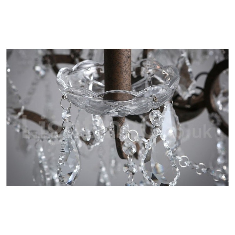 6 Light Diameter 60CM Vintage Crystal Painting Metal Chandelier Rusty Iron Colour Pendant Light