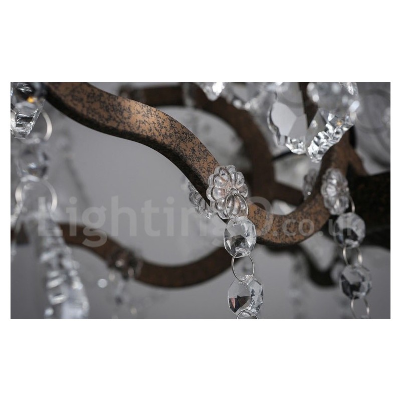 6 Light Diameter 60CM Vintage Crystal Painting Metal Chandelier Rusty Iron Colour Pendant Light