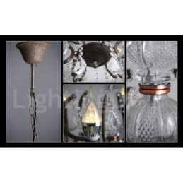 6 Light Diameter 60CM Vintage Crystal Painting Metal Chandelier Rusty Iron Colour Pendant Light