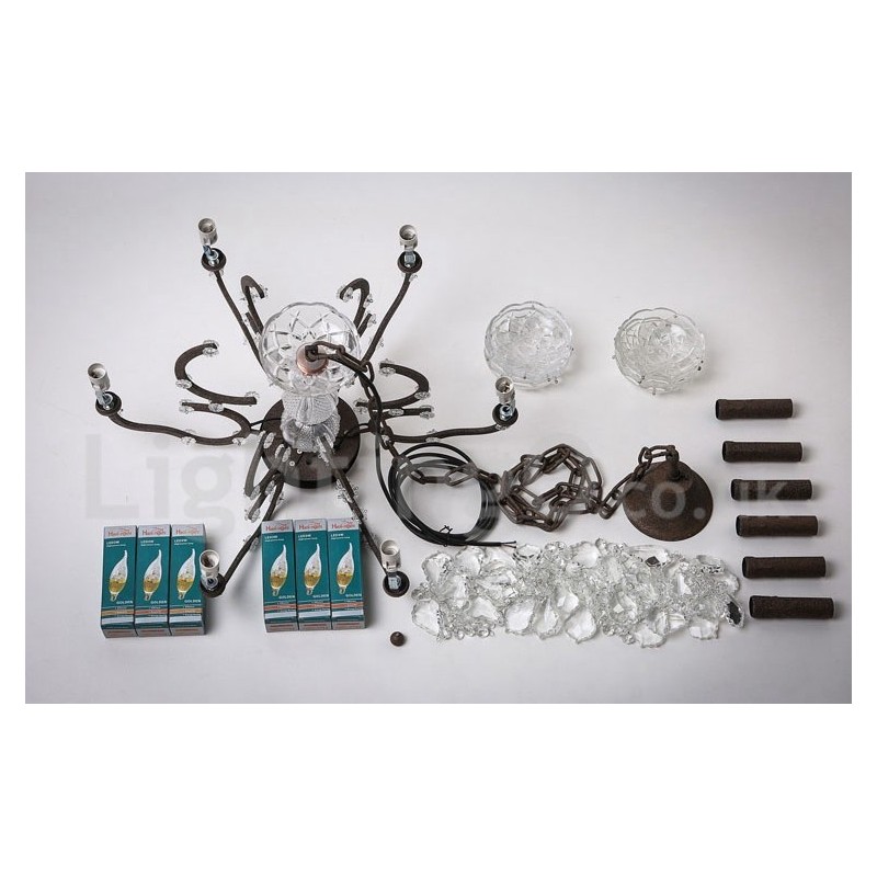 6 Light Diameter 60CM Vintage Crystal Painting Metal Chandelier Rusty Iron Colour Pendant Light