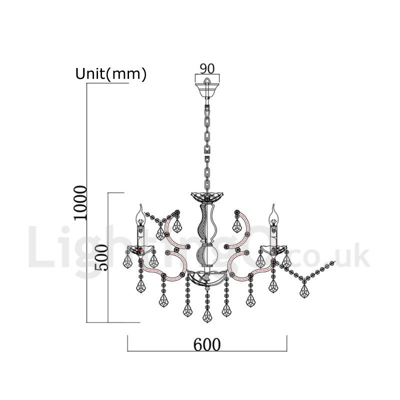 6 Light Diameter 60CM Vintage Crystal Painting Metal Chandelier Rusty Iron Colour Pendant Light