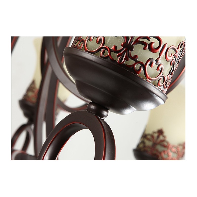 24 Lights High Ceiling Vintage Country Island Painting Metal Chandelier with Glass Shades Hight Ceiling