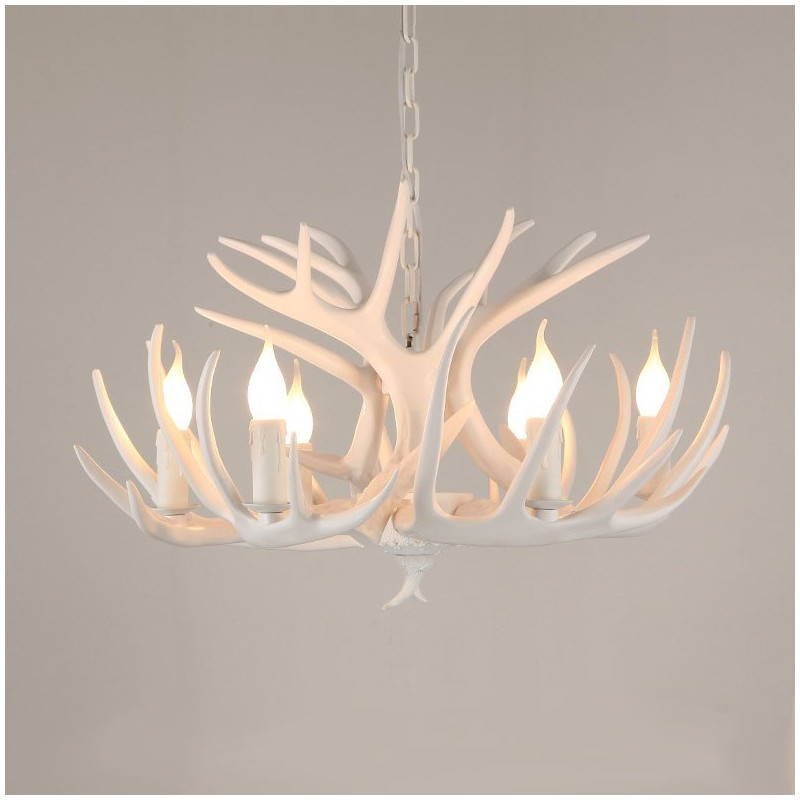 6 Light Rustic Artistic Retro Antler White Chandelier