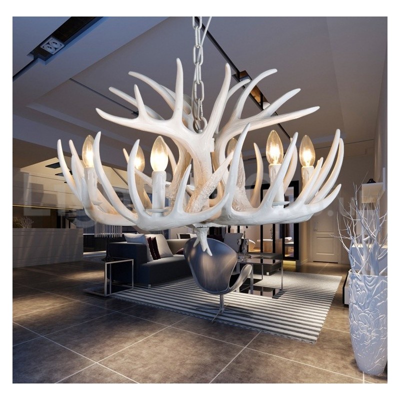 6 Light Rustic Artistic Retro Antler White Chandelier
