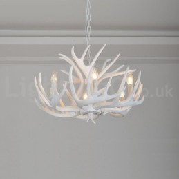 6 Light Rustic Artistic Retro Antler White Chandelier