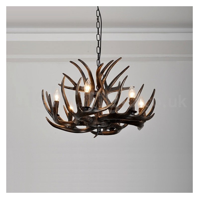 6 Light Rustic Artistic Retro Antler Black Chandelier