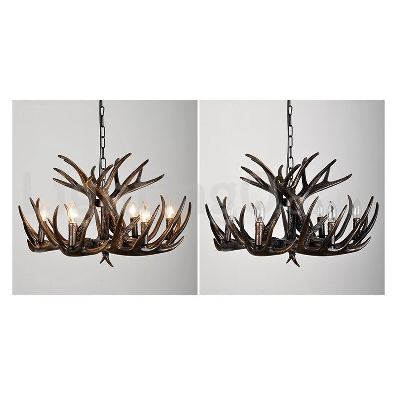 6 Light Rustic Artistic Retro Antler Black Chandelier