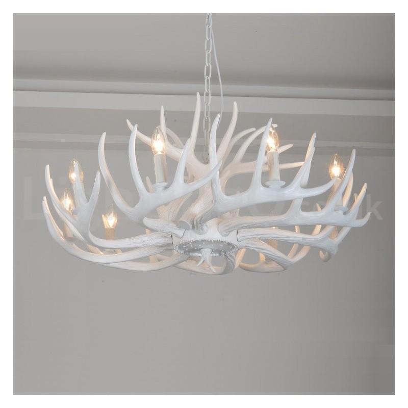 9 Light Rustic Artistic Retro Antler White Chandelier