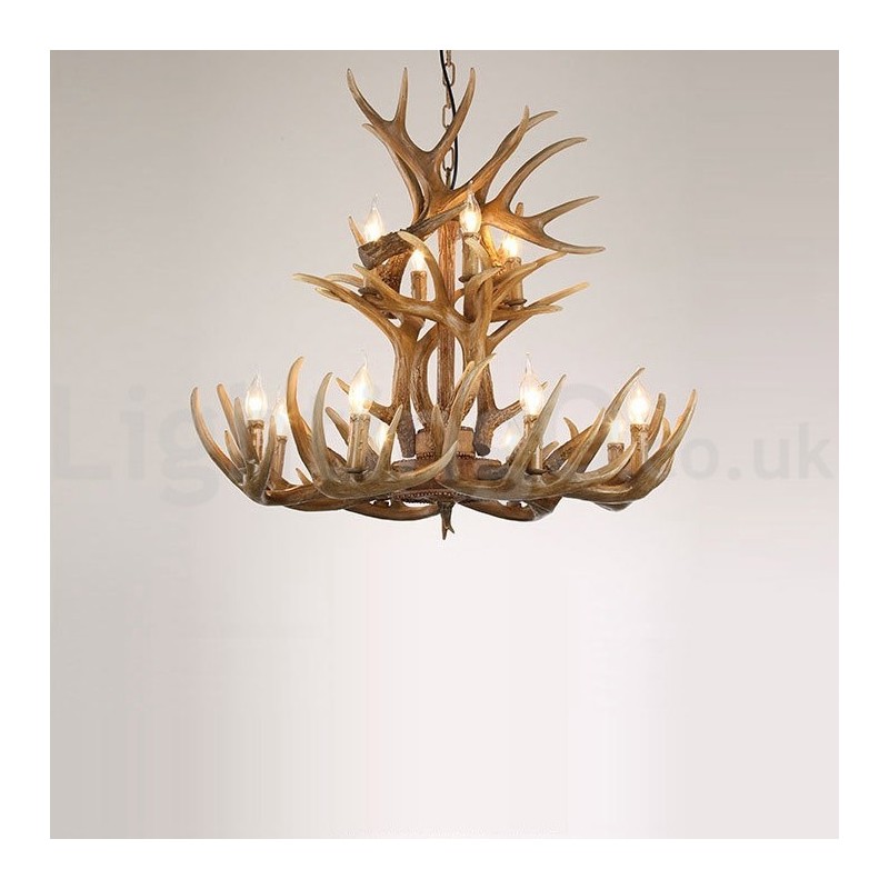 12 Light 2 Ties Rustic Artistic Retro Antler Vintage Chandelier