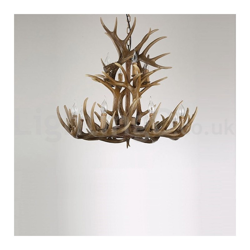 12 Light 2 Ties Rustic Artistic Retro Antler Vintage Chandelier