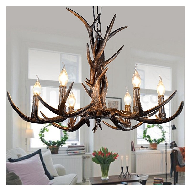 6 Light Rustic Artistic Retro Antler Black Vintage Chandelier