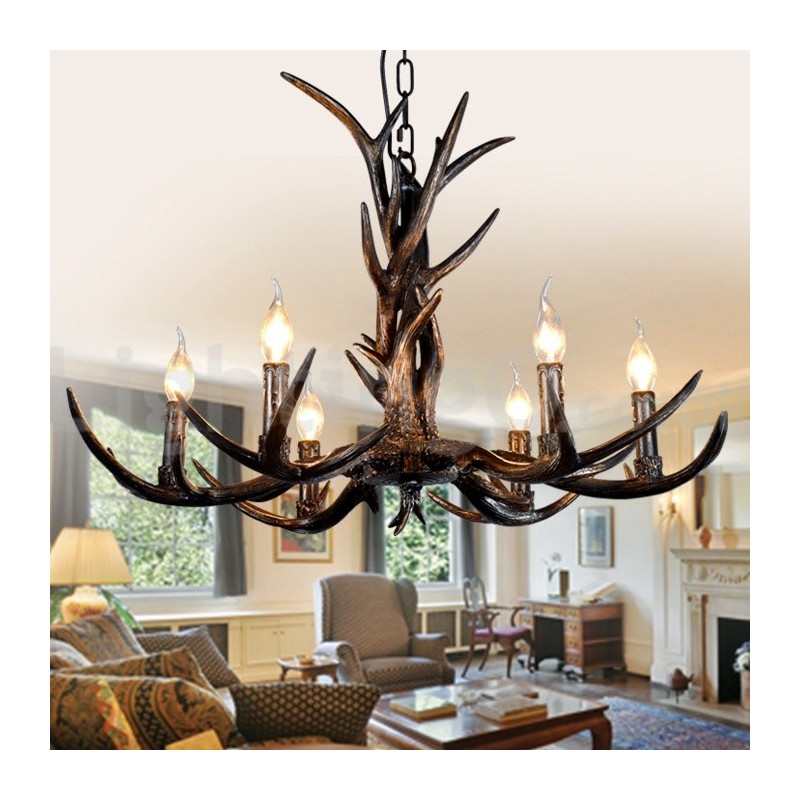 6 Light Rustic Artistic Retro Antler Black Vintage Chandelier