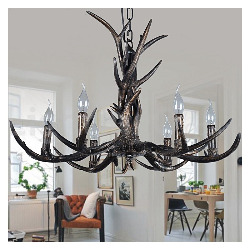 6 Light Rustic Artistic Retro Antler Black Vintage Chandelier
