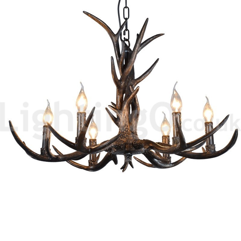 6 Light Rustic Artistic Retro Antler Black Vintage Chandelier