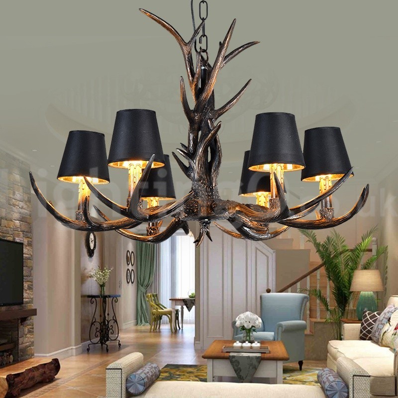 6 Light Rustic Artistic Retro Antler Black Vintage Chandelier