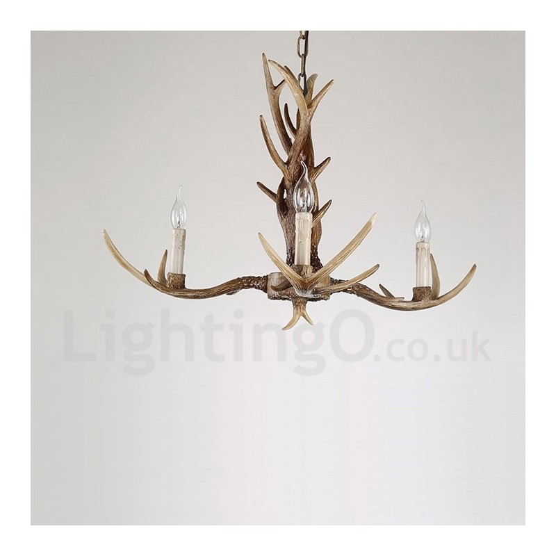3 Light Rustic Artistic Retro Antler Vintage Candle Chandelier
