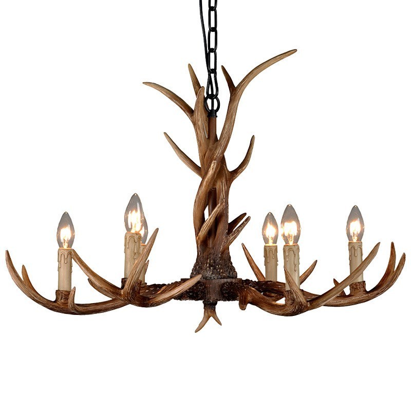 6 Light Rustic Artistic Retro Antler Vintage Candle Chandelier