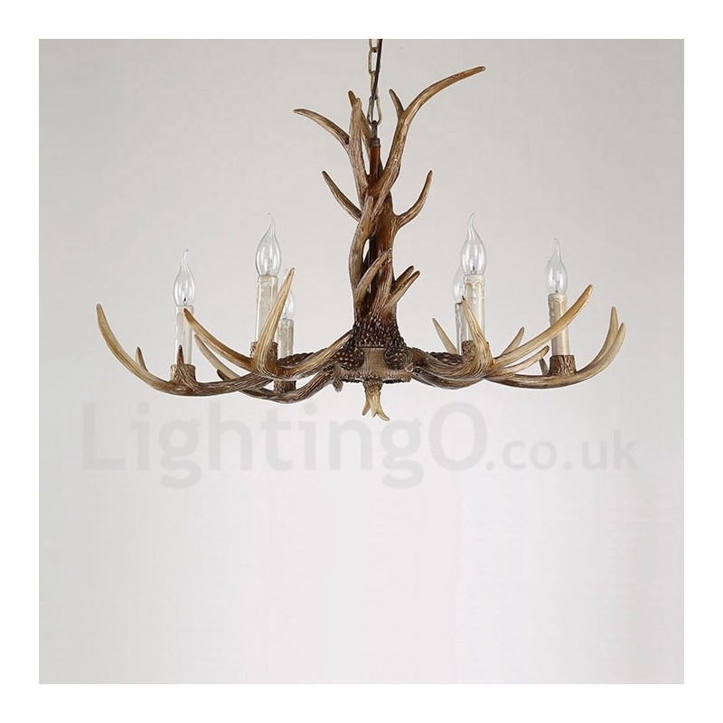 6 Light Rustic Artistic Retro Antler Vintage Candle Chandelier