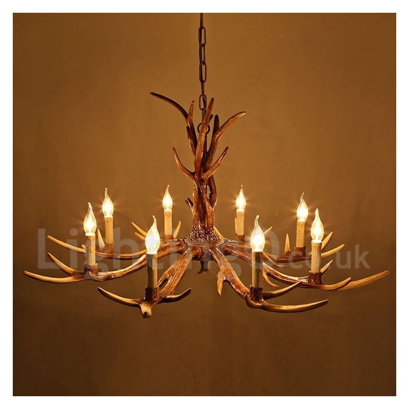 8 Light Rustic Artistic Retro Antler Vintage Candle Chandelier