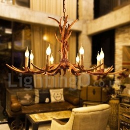 8 Light Rustic Artistic Retro Antler Vintage Candle Chandelier