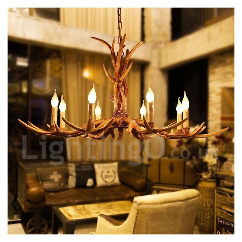 8 Light Rustic Artistic Retro Antler Vintage Candle Chandelier