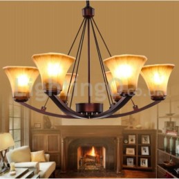 Rustic 6 bulbs Glass Lamp shade Stainless Chandelier