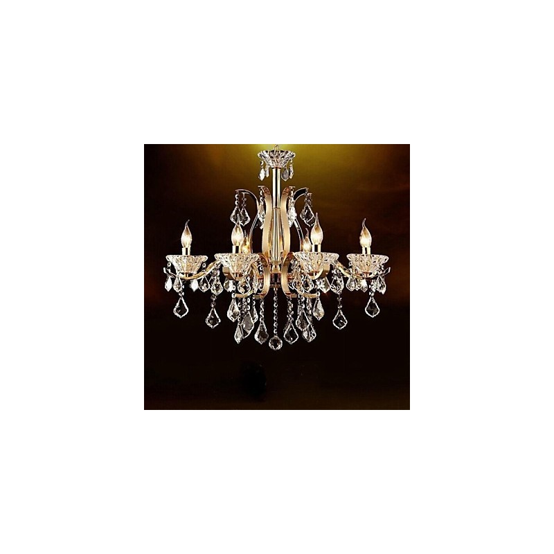 High Grade Gold Wrought Iron Crystal Chandelier 6 Lights