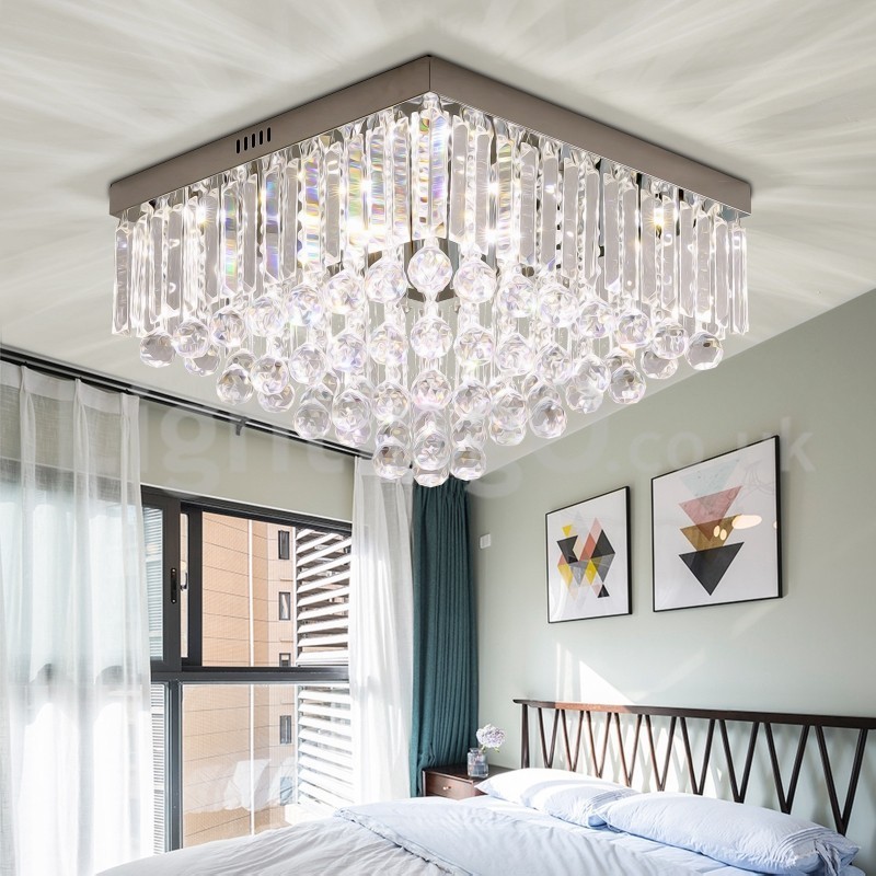 Contemporary 40CM 50CM Square Crystal Flush Mount Ceiling Lights