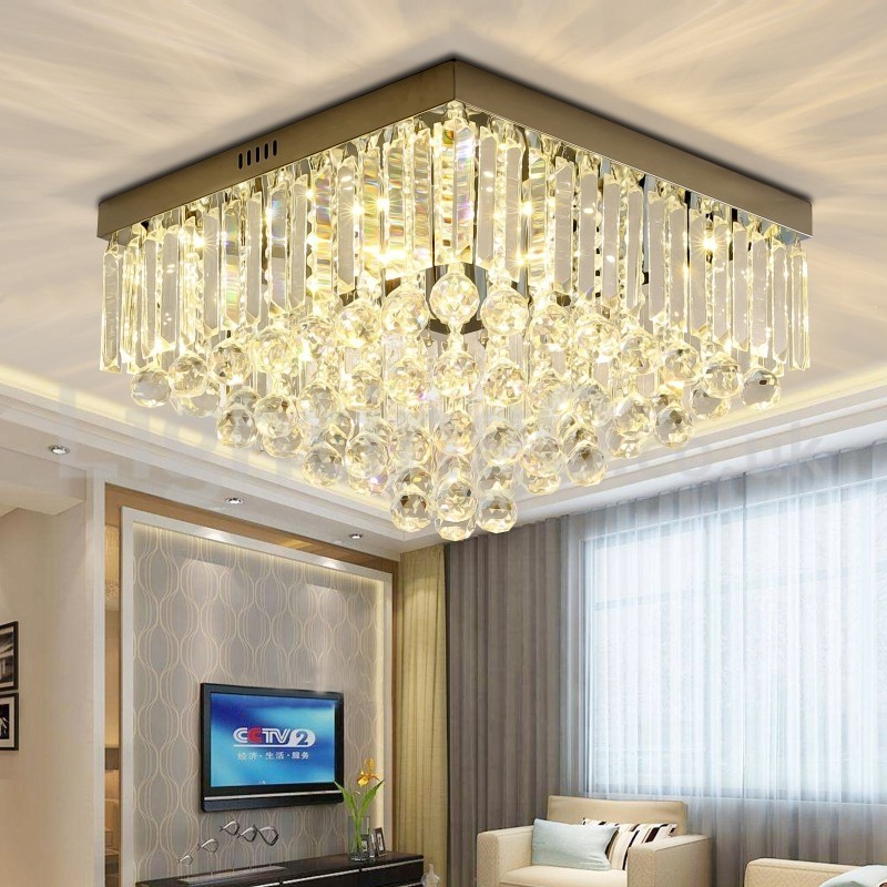 Contemporary 40CM 50CM Square Crystal Flush Mount Ceiling Lights