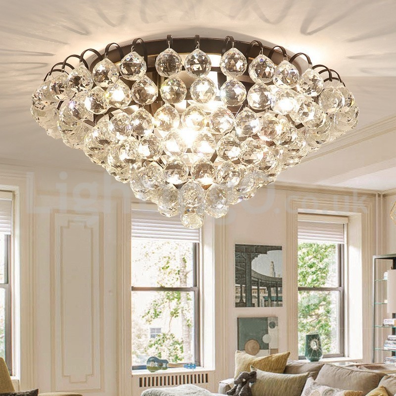 Contemporary 30CM 55CM Round Crystal Flush Mount Ceiling Lights