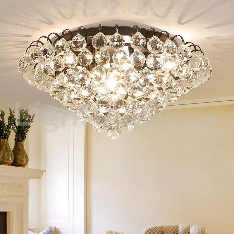 Contemporary 30CM 55CM Round Crystal Flush Mount Ceiling Lights