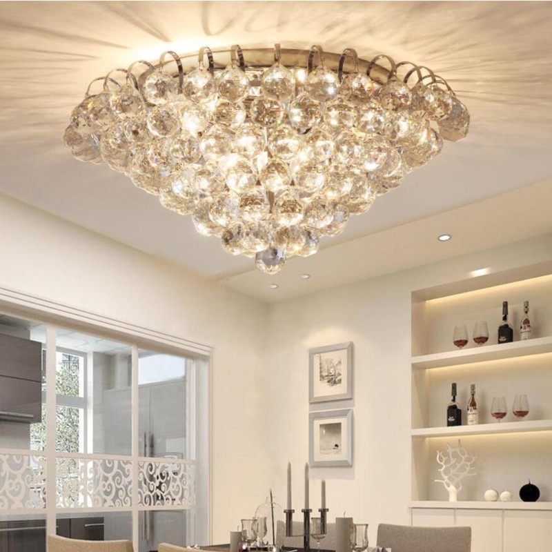 Contemporary 30CM 55CM Round Crystal Flush Mount Ceiling Lights