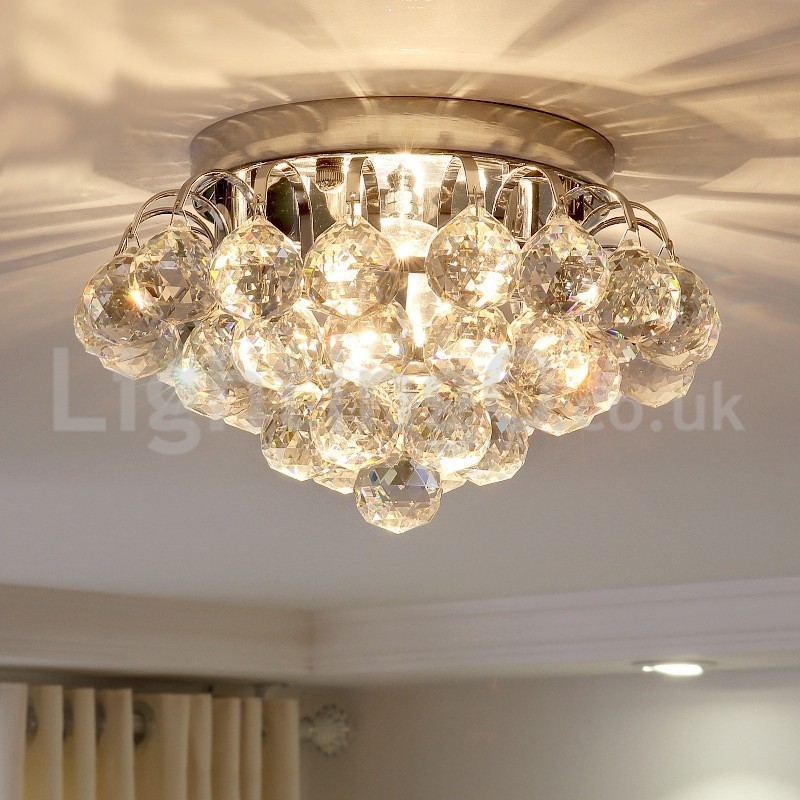 Contemporary 30CM 55CM Round Crystal Flush Mount Ceiling Lights