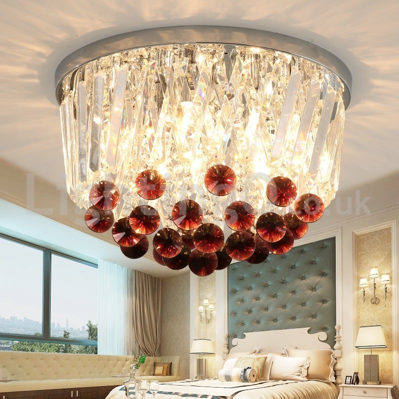 Contemporary Round Flush Mount Crystal Ceiling Lights