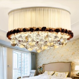 Contemporary Modern 50CM Round Flush Mount Crystal Ceiling Lights Fabric Shade