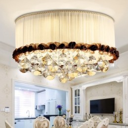 Contemporary Modern 50CM Round Flush Mount Crystal Ceiling Lights Fabric Shade