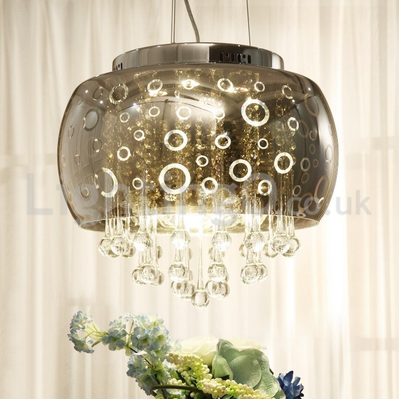 Modern 40CM Round Glass Lamp Shade Crystal Pendant Light