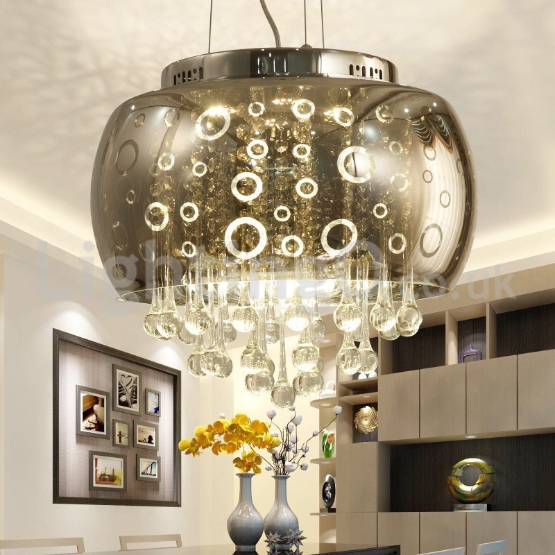 Modern 40CM Round Glass Lamp Shade Crystal Pendant Light
