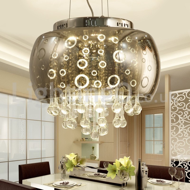 Modern 40CM Round Glass Lamp Shade Crystal Pendant Light